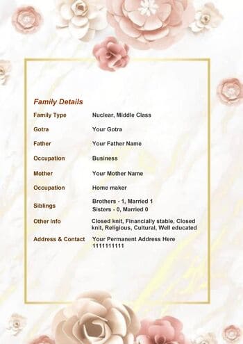Tamil Marriage Biodata Format